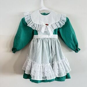VTG Girls 5 Mini World White Teal Ruffle Dress Lace Pageant Christmas Easter